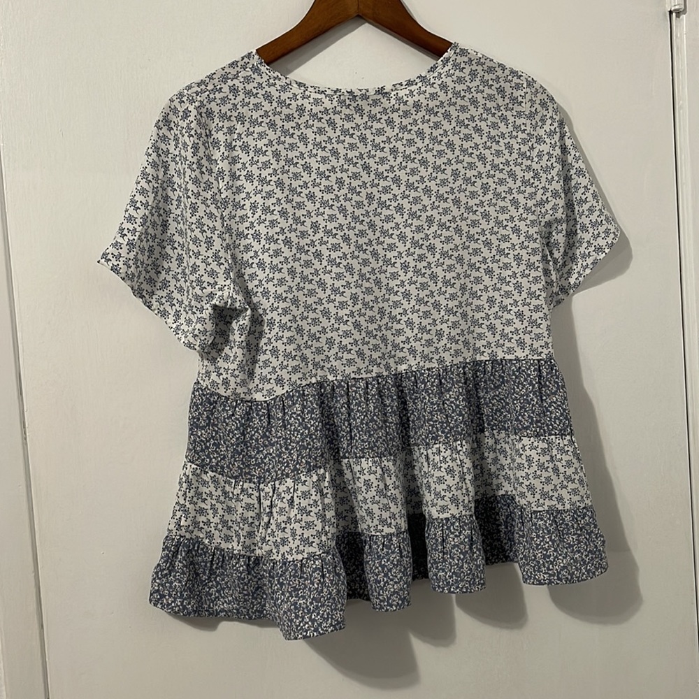 Blue and white floral shirt